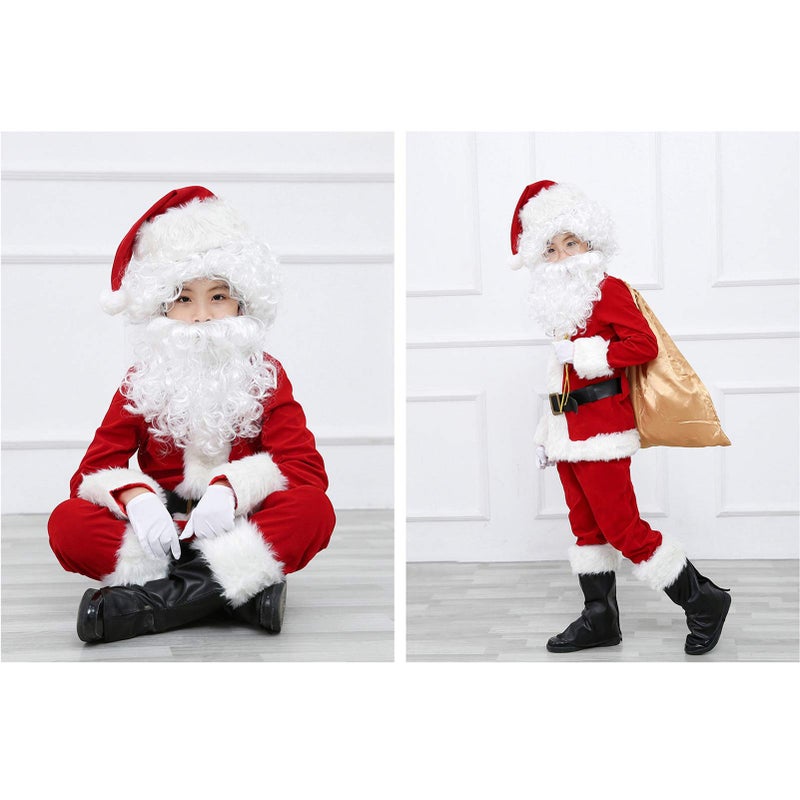 ELFJOY Children's Santa Suit Kids Christmas Halloween Costume Cosplay Set of 11 Pcs (Small) - Image 4